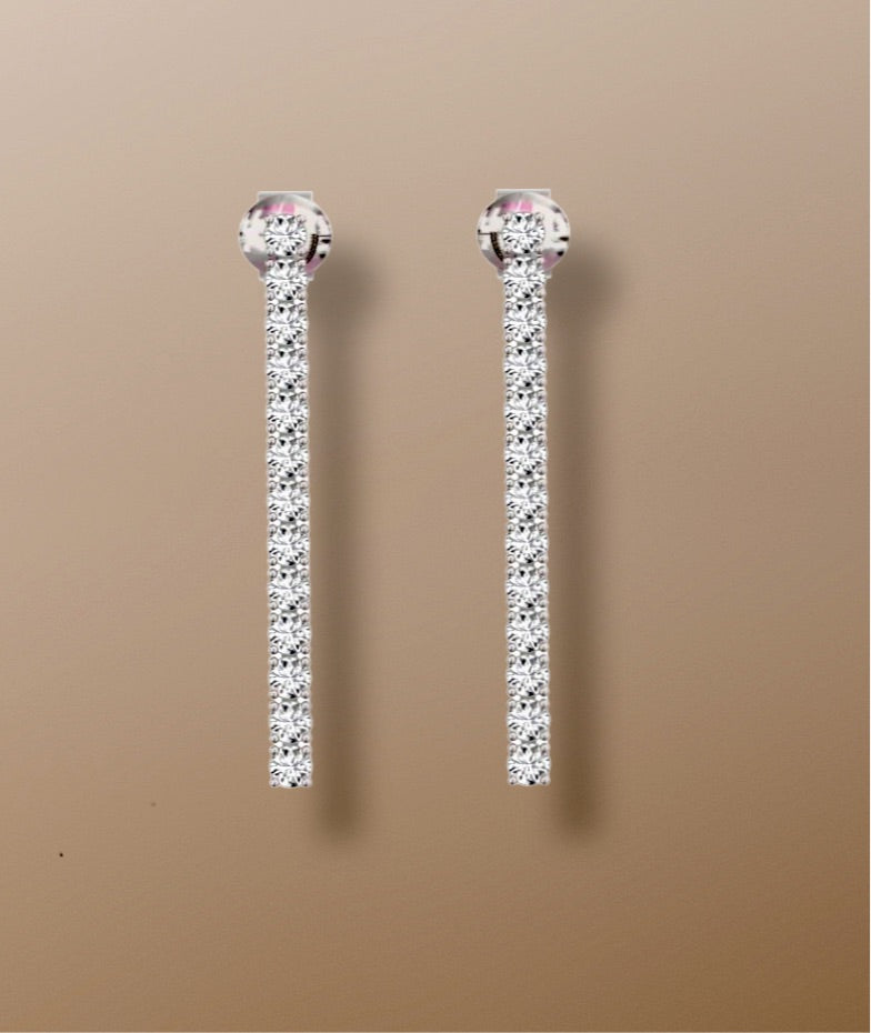 18ct gold diamond tennis earrings, 1ct diamond long drop earrings, luxurious diamond earrings, classic diamond tennis earrings, timeless jewelry, elegant diamond earrings, high-quality jewelry, affordable diamond earrings
