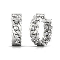 18ct White Gold Chain Hoop Diamond Earrings - Front to Back