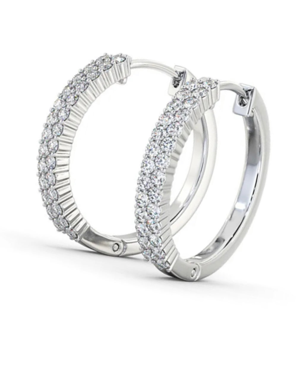 Double row 1ct diamond hoop earrings