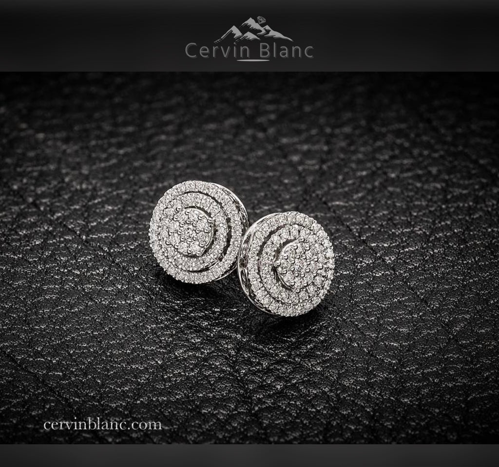 Round Halo Diamond Earrings White Gold