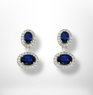 18ct White Gold Diamond Sapphire Earrings, Diamond Sapphire Jacket Earrings