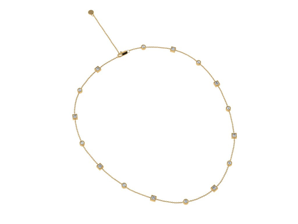 Yellow gold interval diamond necklace