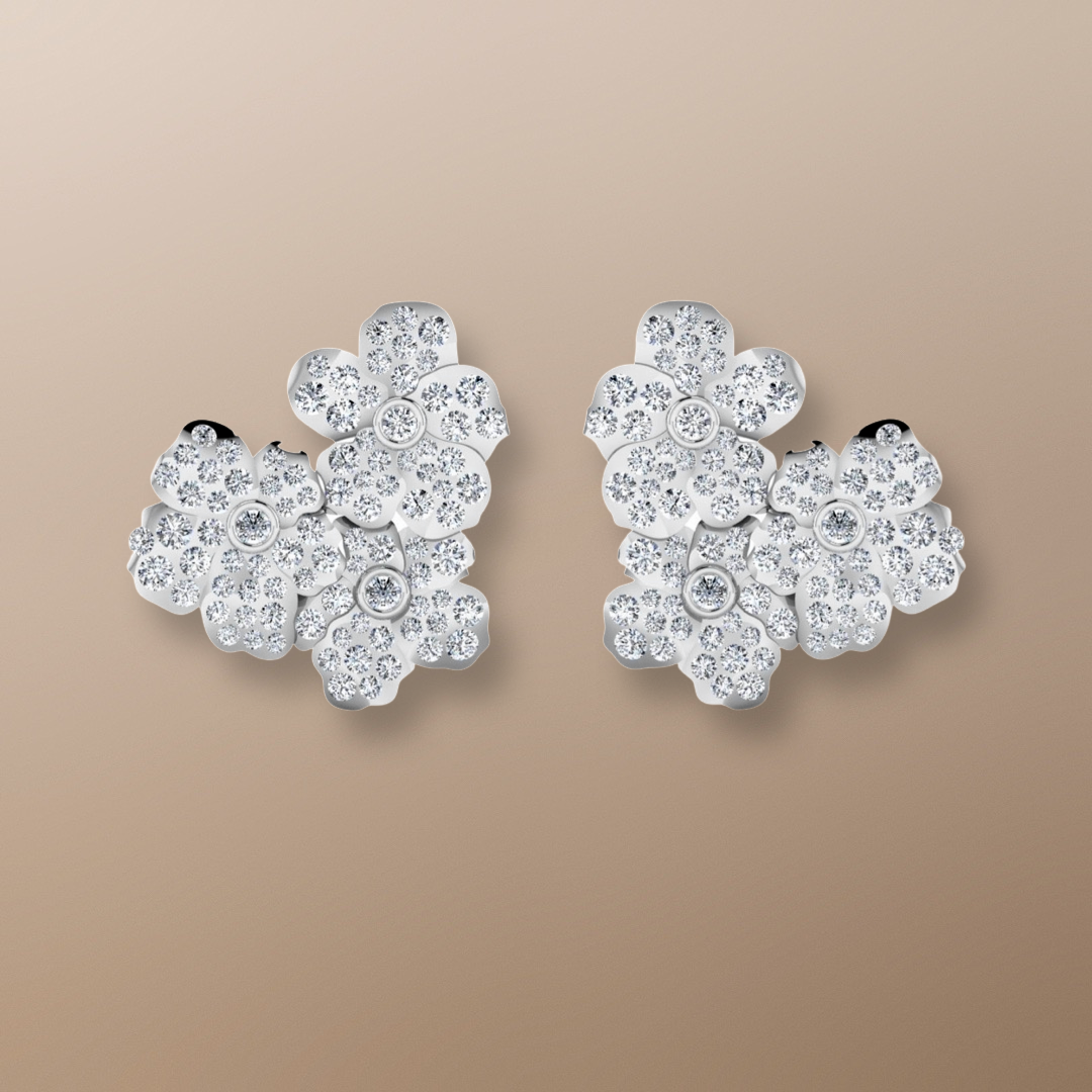  18ct white gold diamond earrings, forget me not earrings, floral design, 1.10ct diamond weight, exceptional clarity, timeless classic, symbol of love and remembrance, high quality craftsmanship