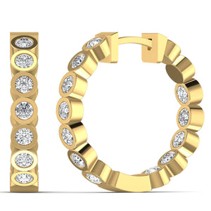 18ct Yellow Gold, inside out, diamond Hoop earrings, 1.20ct, high-quality, expertly crafted, secure clasp, lightweight