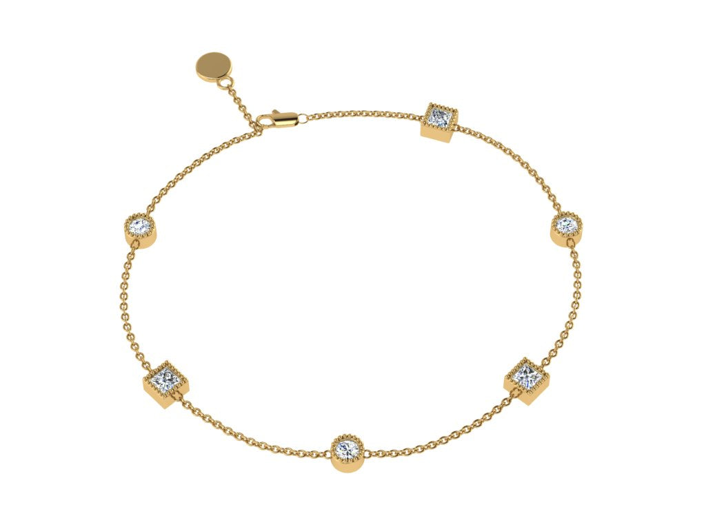  Bracciale in oro giallo 18 carati con diamanti e catena a intervalli da oltre mezzo carato