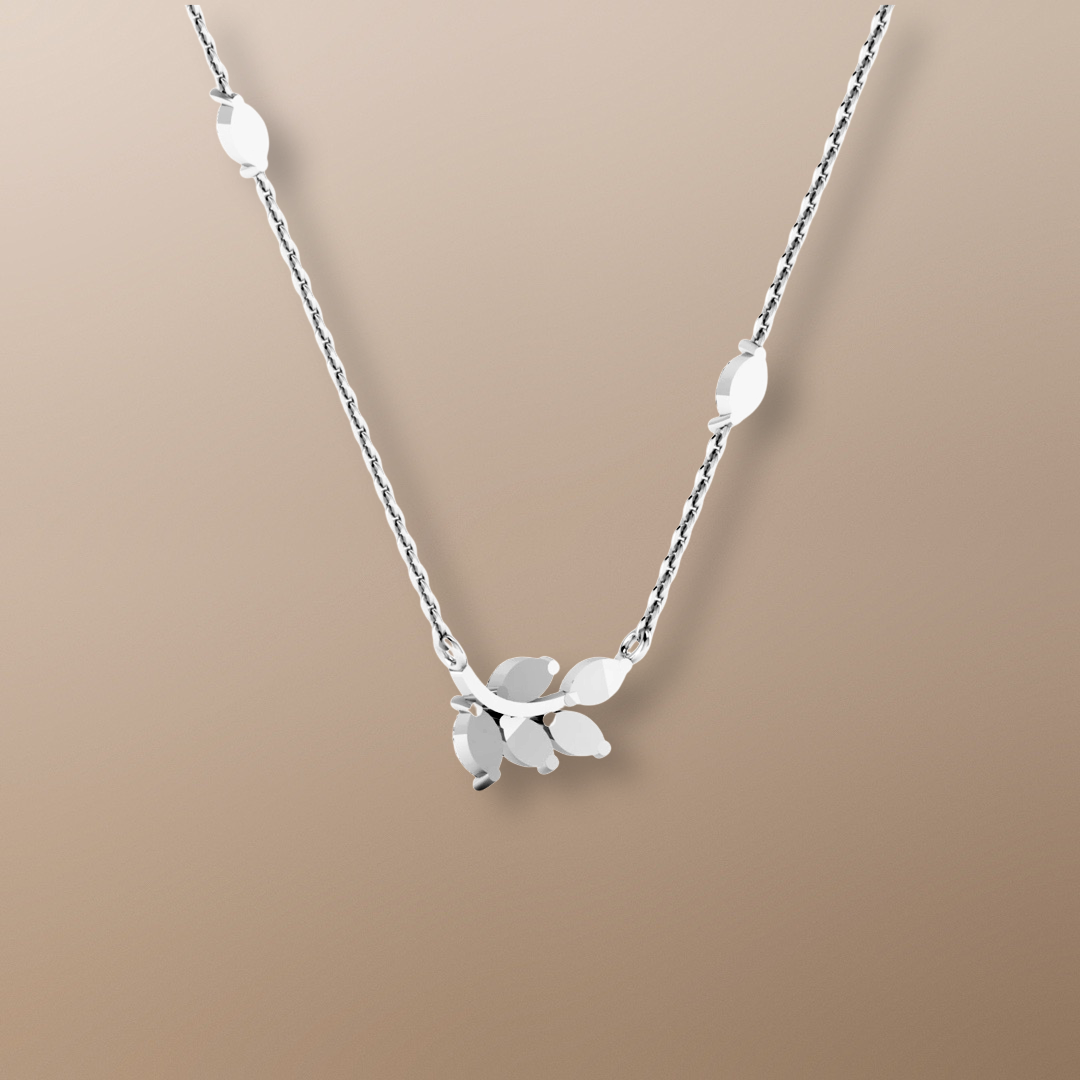 Collier en or blanc 18 carats serti d'un diamant taille marquise de 1,15 carat, formant une feuille.