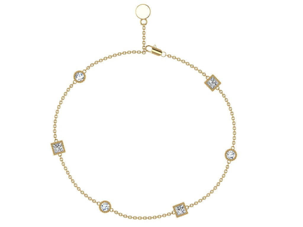 Bracelet en or jaune 18 carats serti de diamants, chaînette à maillons d'intervalle de plus d'un demi-carat