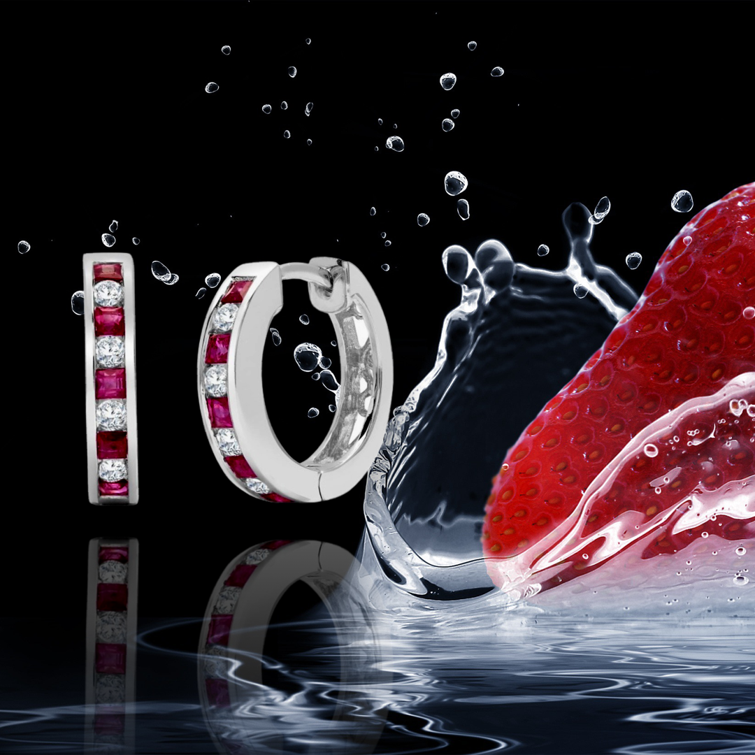 Ruby and Diamond Hoop Earrings White Gold