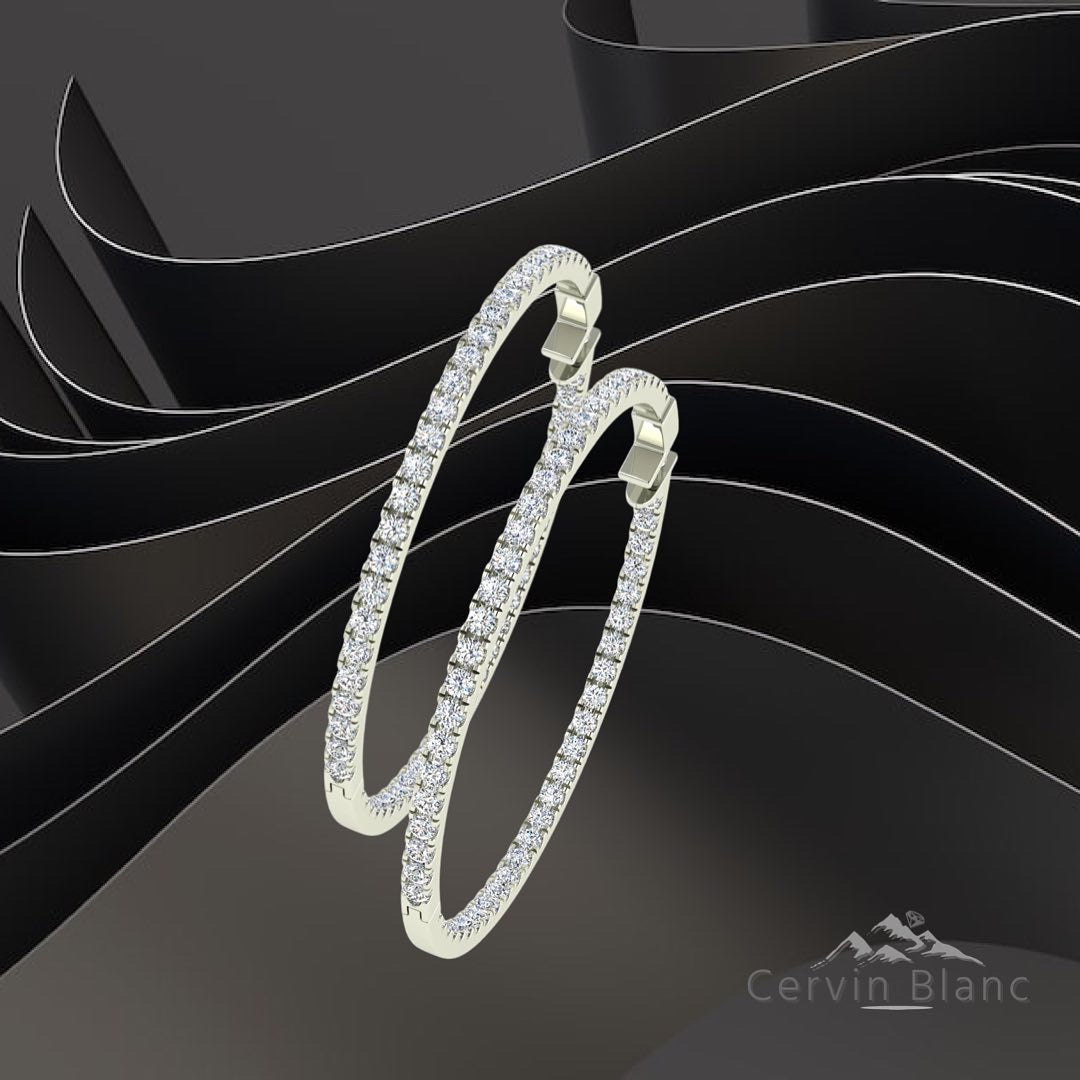 Boucles d'oreilles créoles en diamant de 1,40 ct (recto et verso)