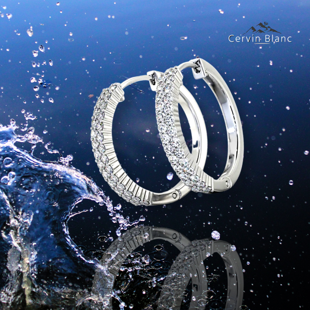 Elegant white gold diamond hoop earrings