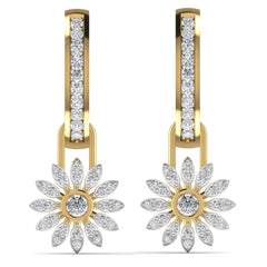 18ct Yellow Gold Diamond Hoops with Removable Charm. Flora Daisy Earrings