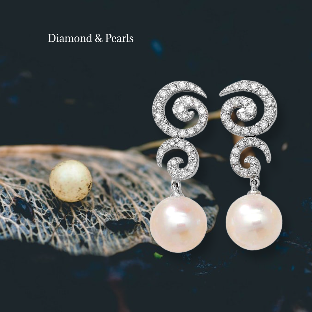 18ct White Gold Diamond Earrings With Pearls Bridal Drop Studs