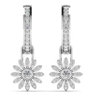  18ct White Gold Diamond Hoops, Removable Charm, Flora Daisy Earrings