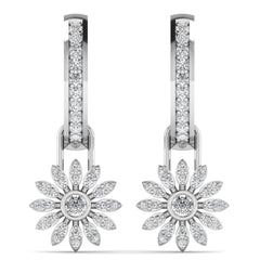 18ct White Gold Diamond Hoops with Removable Charm. Flora Daisy Earrings