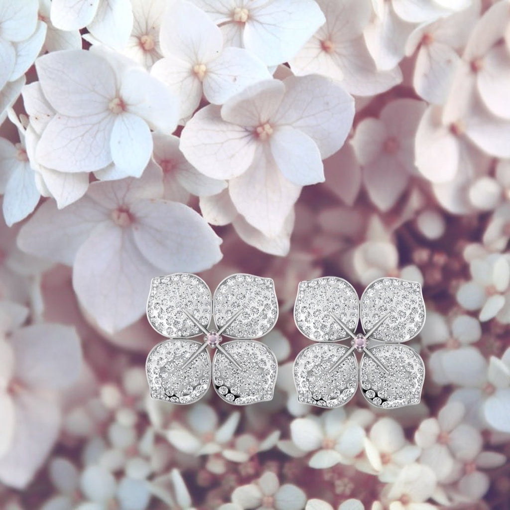 Designer 18ct white gold hydrangea earrings