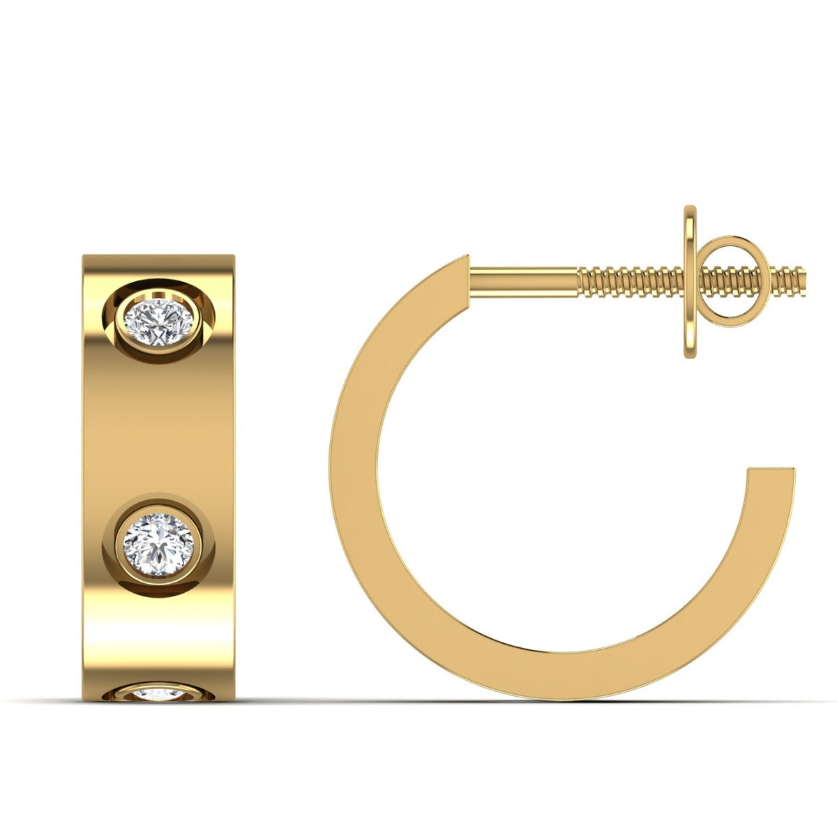 You & I Diamond Half Hoop Earrings Yellow Gold