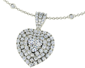 white gold diamond necklace, heart pendant necklace, scatter diamond chain, brilliant-cut diamond, halo diamond pendant, 14k white gold