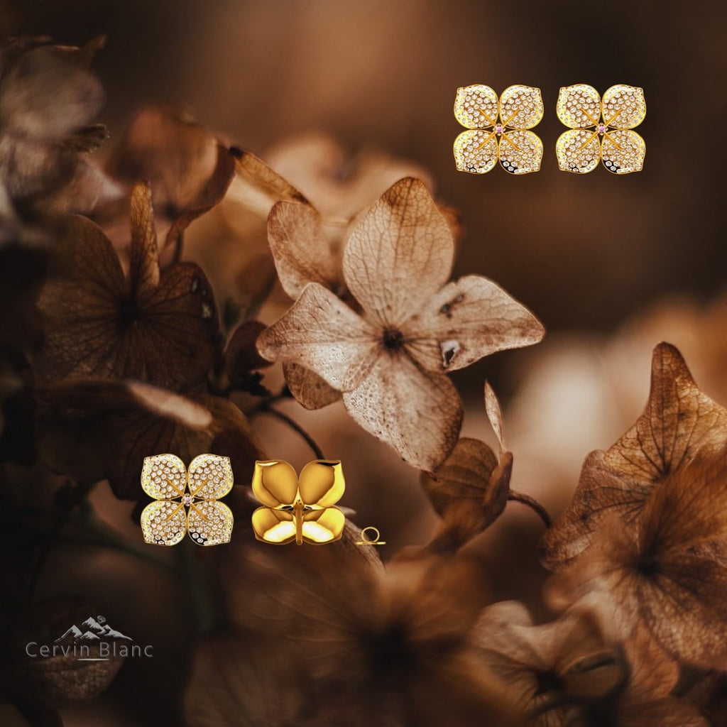 High end floral diamond earrings in 18ct yellow gold