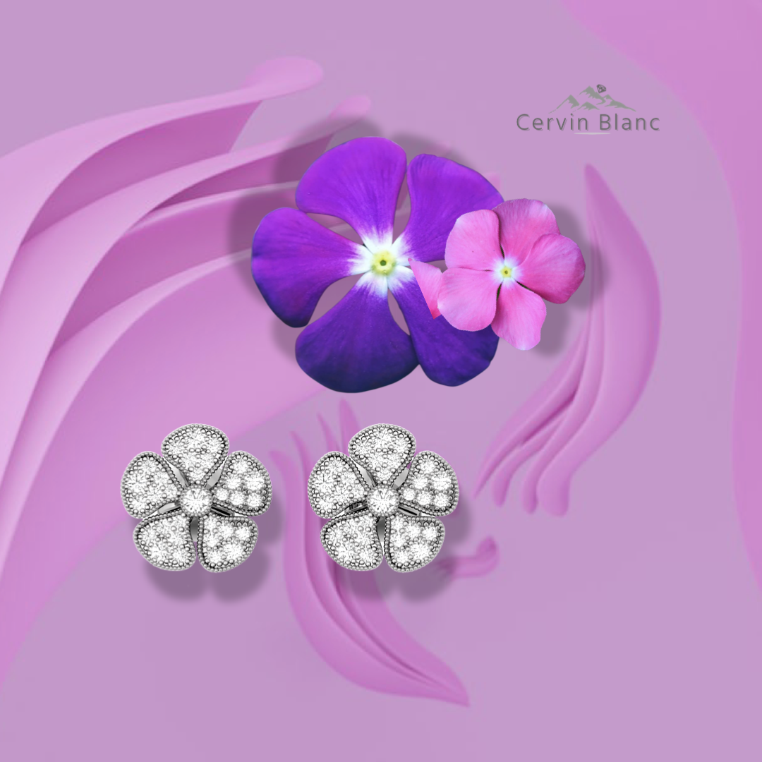 Periwinkle Flower Diamond Earrings White Gold