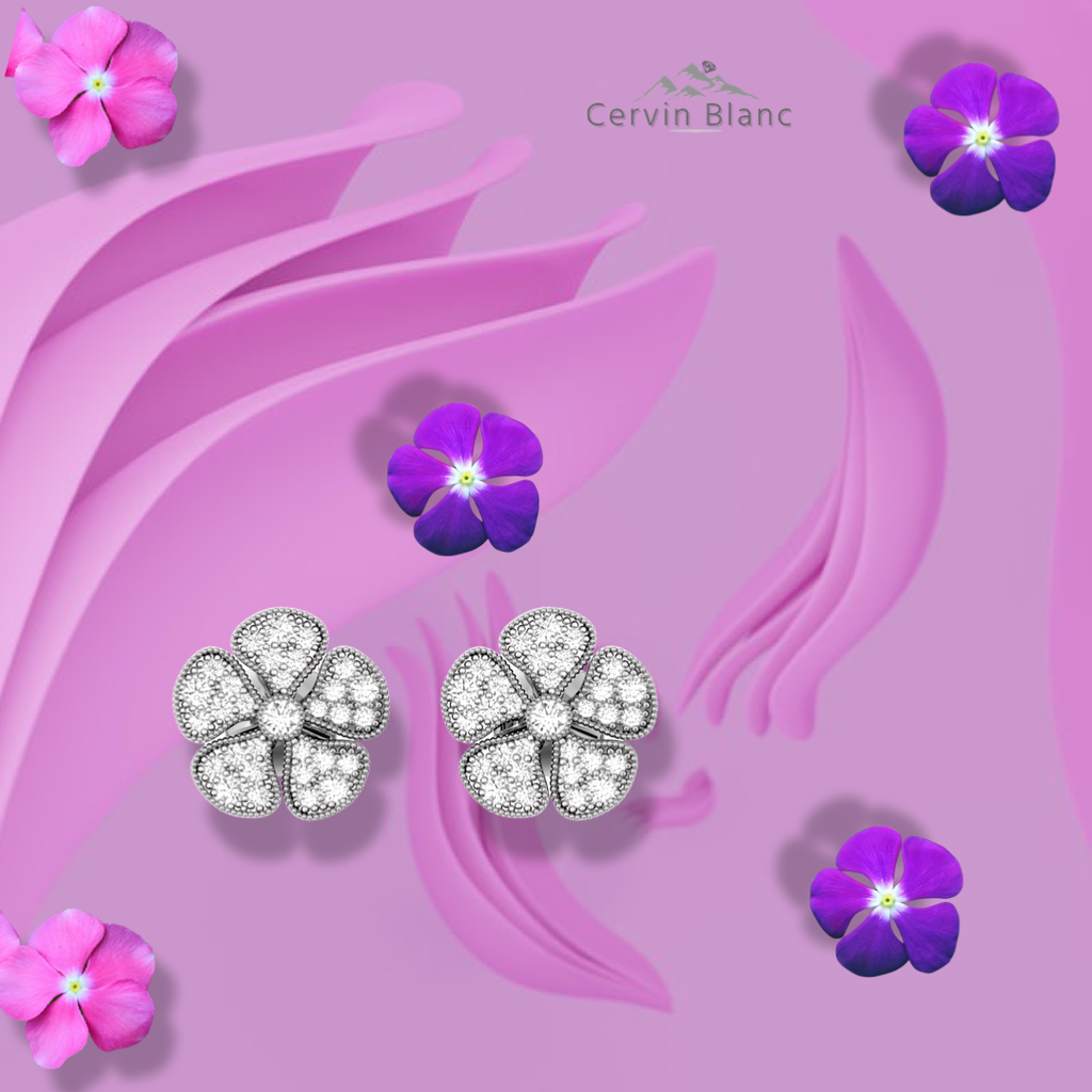 Periwinkle Flower Diamond Earrings White Gold