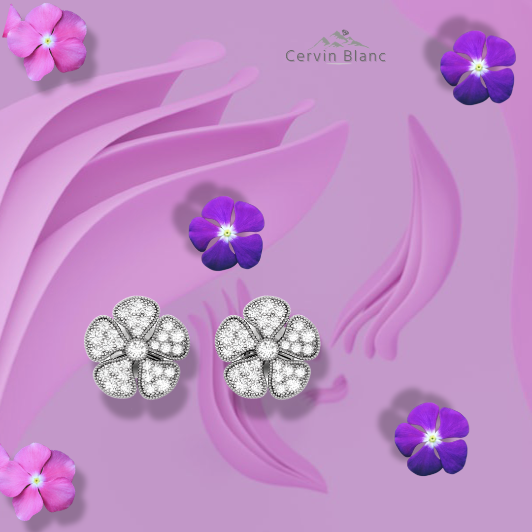Periwinkle Flower Diamond Earrings White Gold