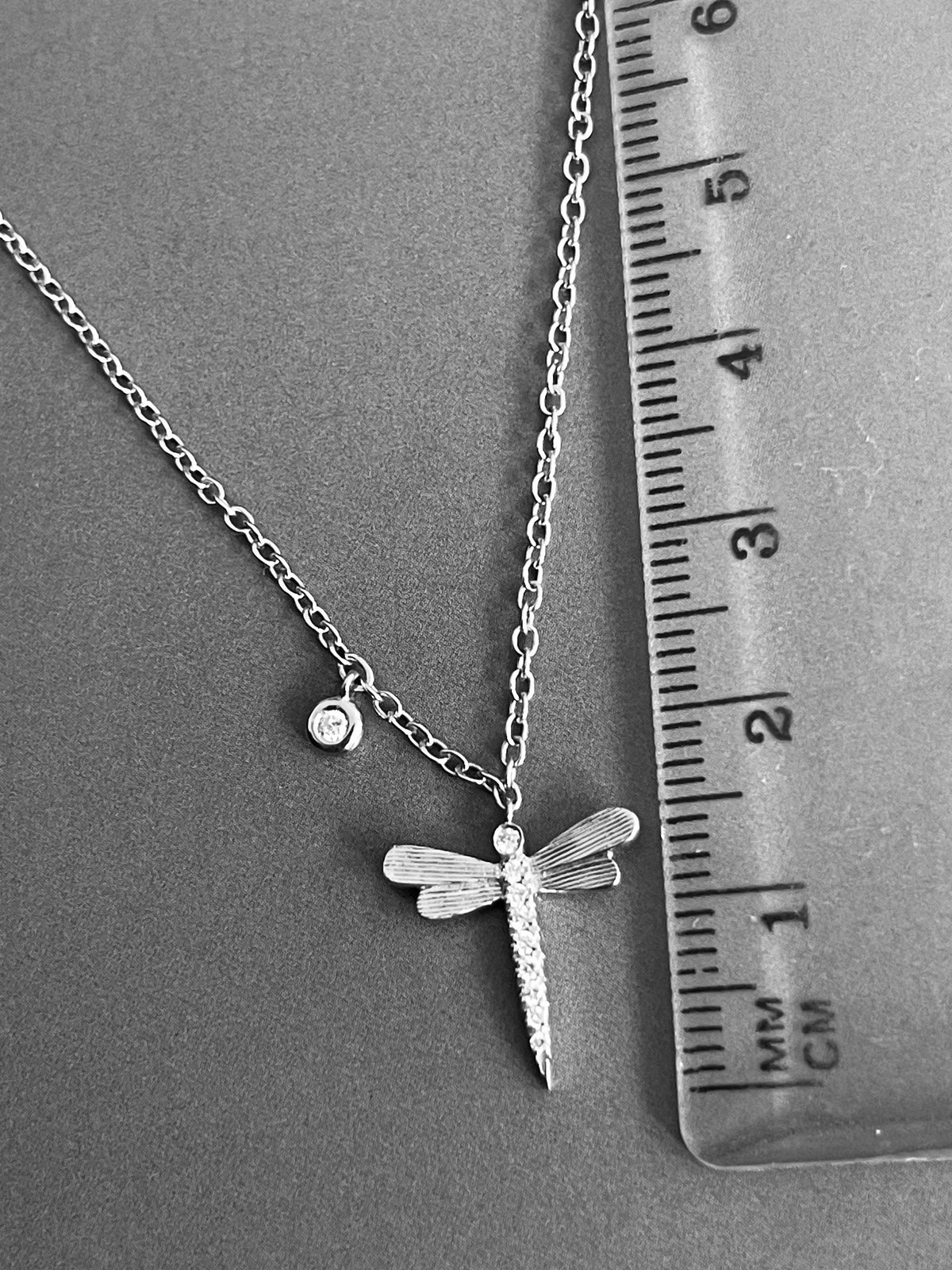 18ct White Gold Diamond Necklace Dragonfly pendant with solitaire charm