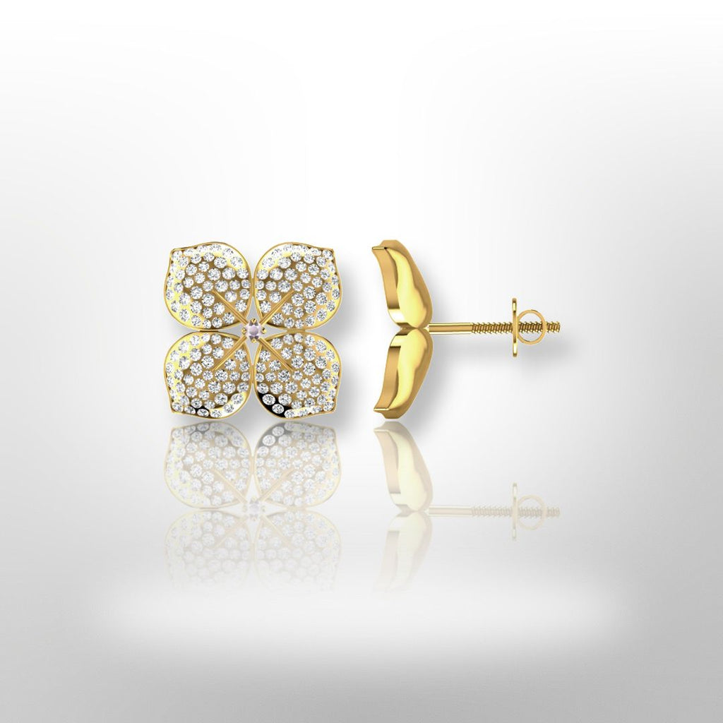 Premium yellow gold diamond floral earrings