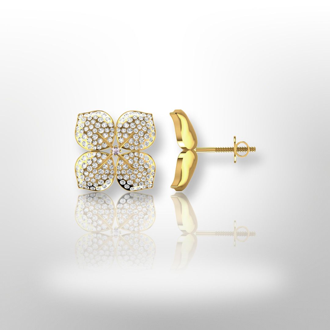 Premium yellow gold diamond floral earrings