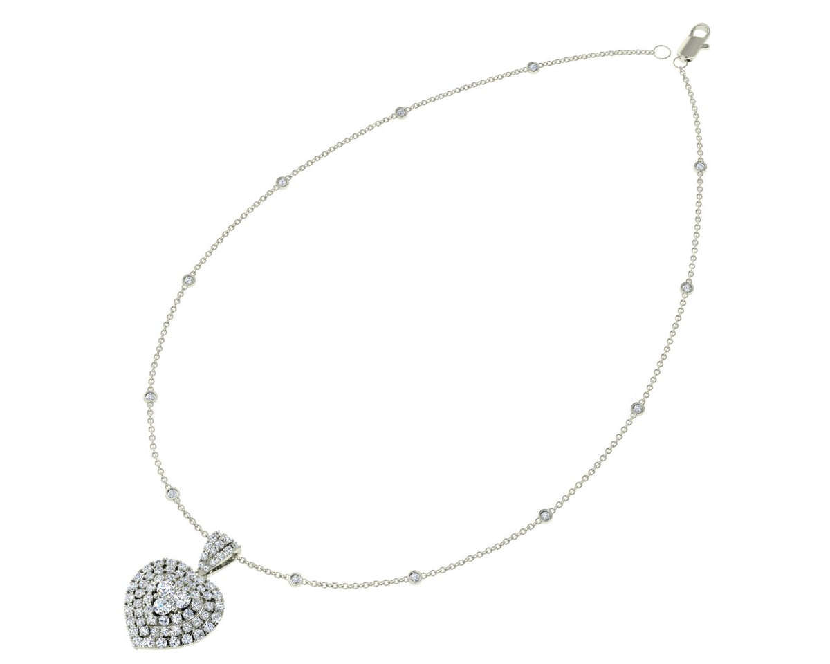 Weißgoldene Diamantherz-Halskette mit verstreuter Diamantkette