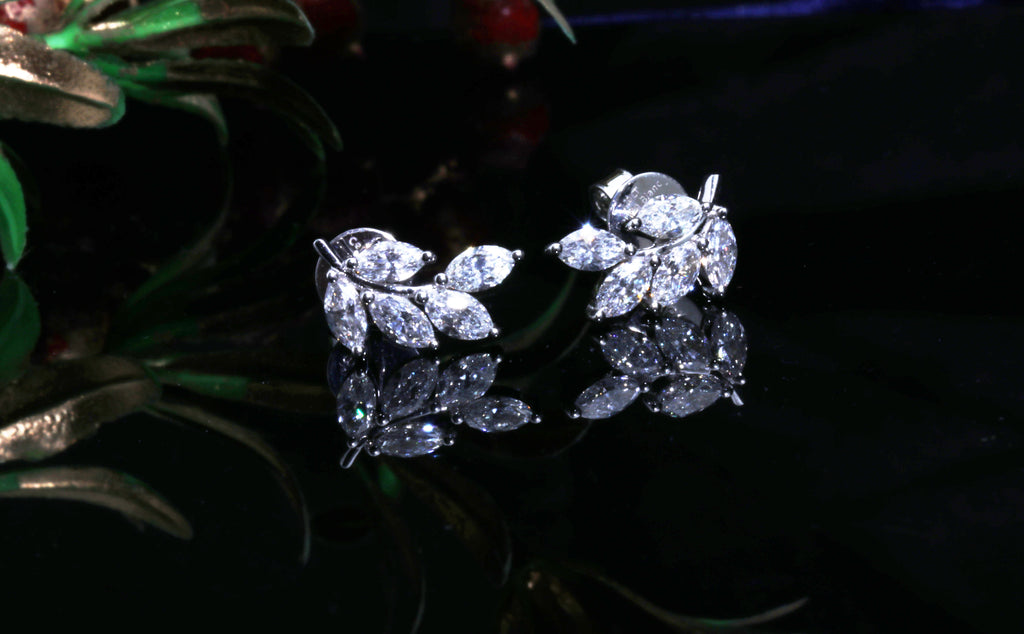 Marquise Leaf Diamond Stud Earrings