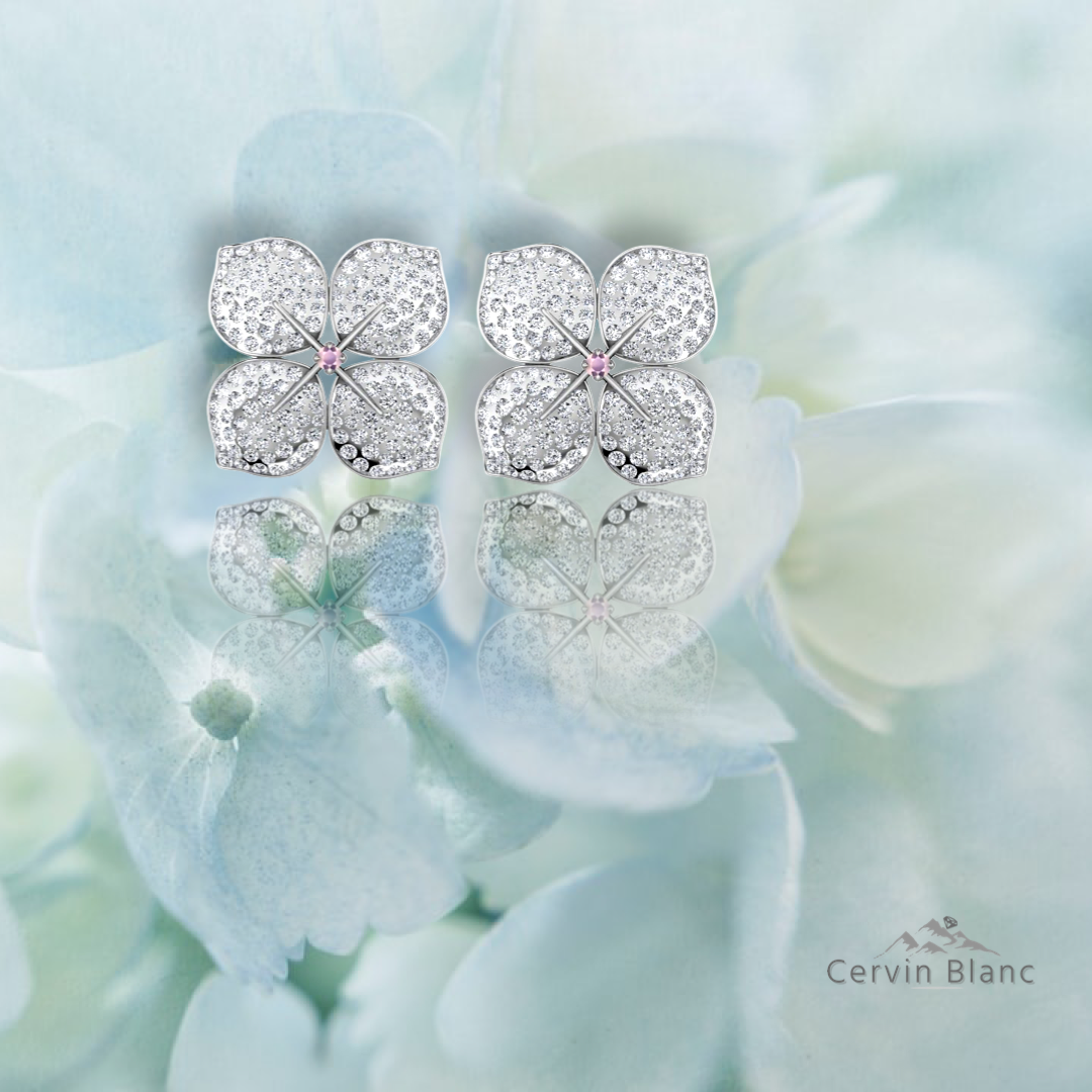 Hydrangea Diamond Earrings White Gold