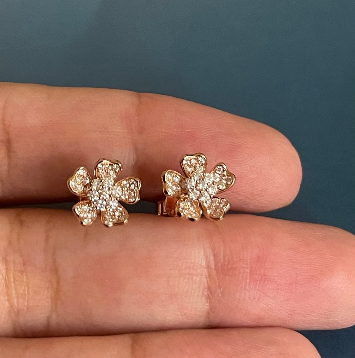Diamond Earrings Clover Flower Studs in 18ct Rose Gold