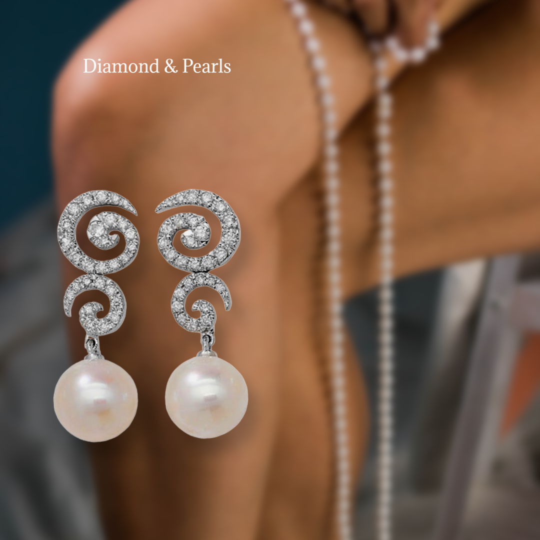 18ct White Gold Diamond Earrings With Pearls Bridal Drop Studs