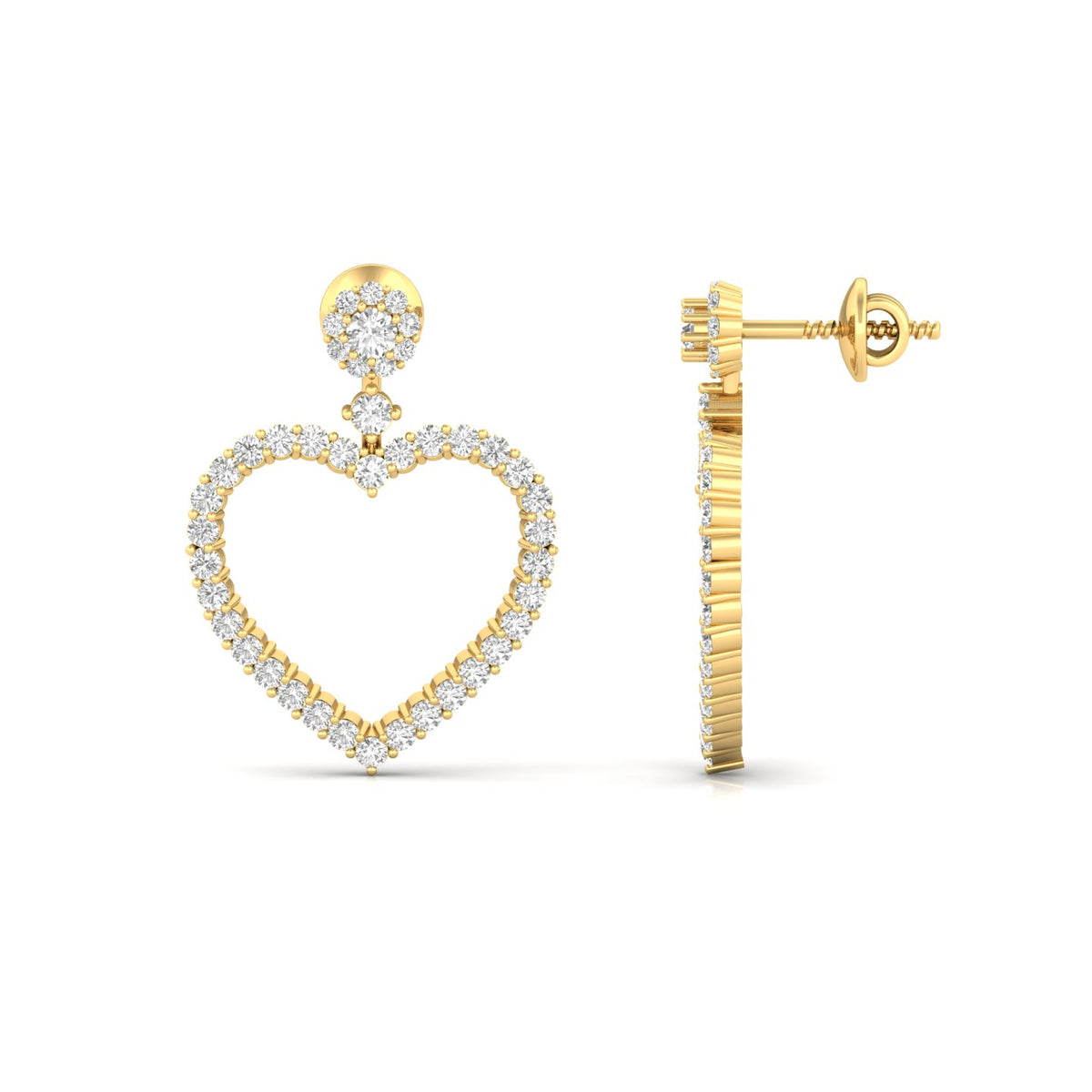 Boucles d'oreilles double cœur en or jaune 0,85 ct