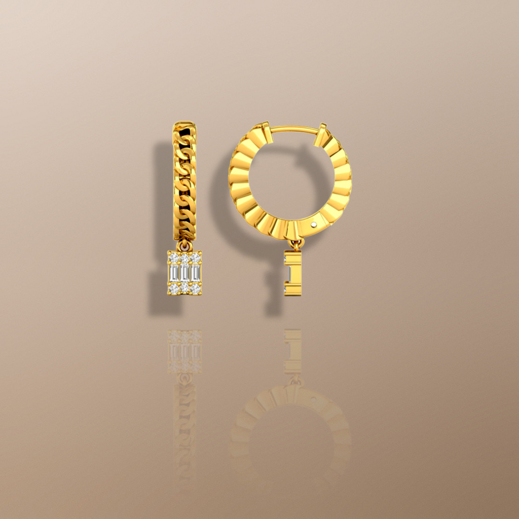 Chain Drop Diamond Hoop Earrings Yellow Gold