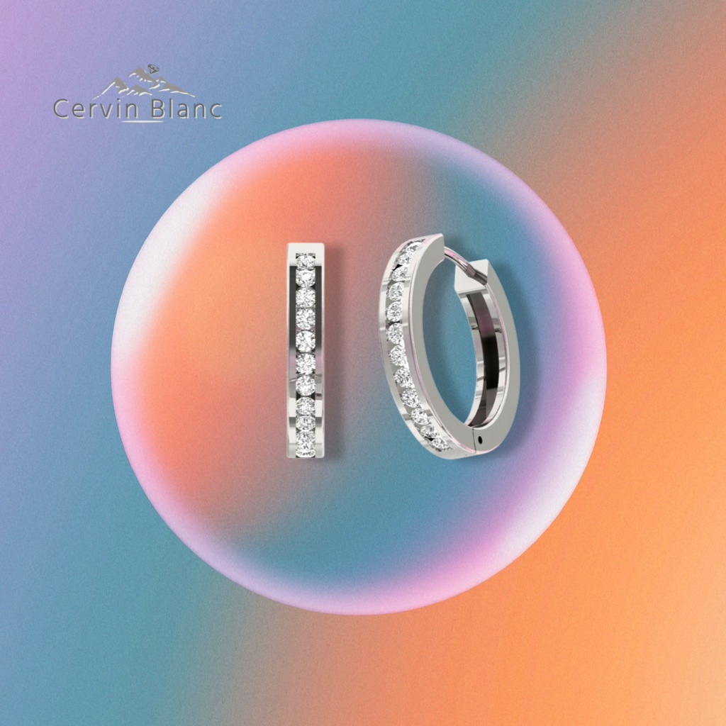 Boucles d'oreilles créoles en or blanc serties de diamants canalisés (0,50 ct)