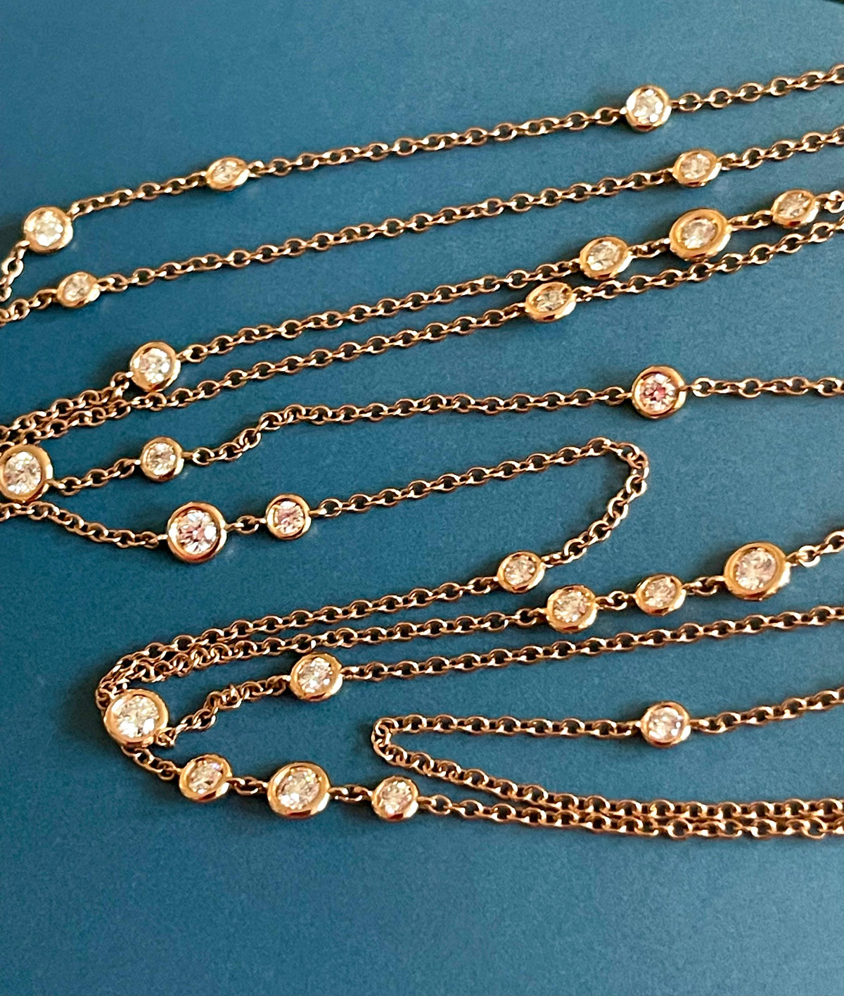 Collier en or rose 18 carats, chaîne longue sertie de diamants 1,85 ct, vendu au mètre, 2 carats