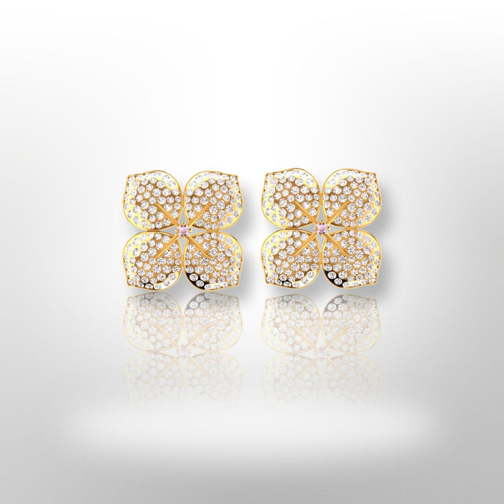 18ct yellow gold floral diamond drop earrings