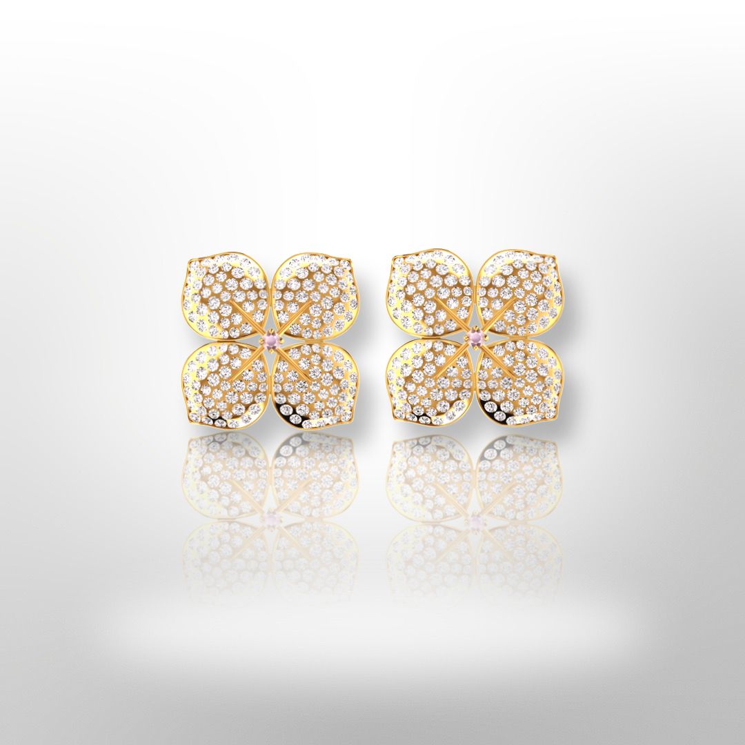 18ct yellow gold floral diamond drop earrings