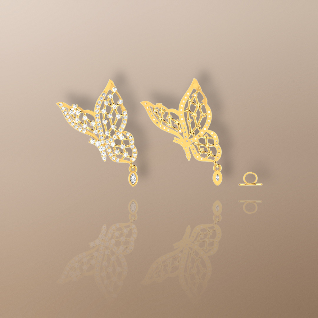 Diamond butterfly earrings in yellow gold