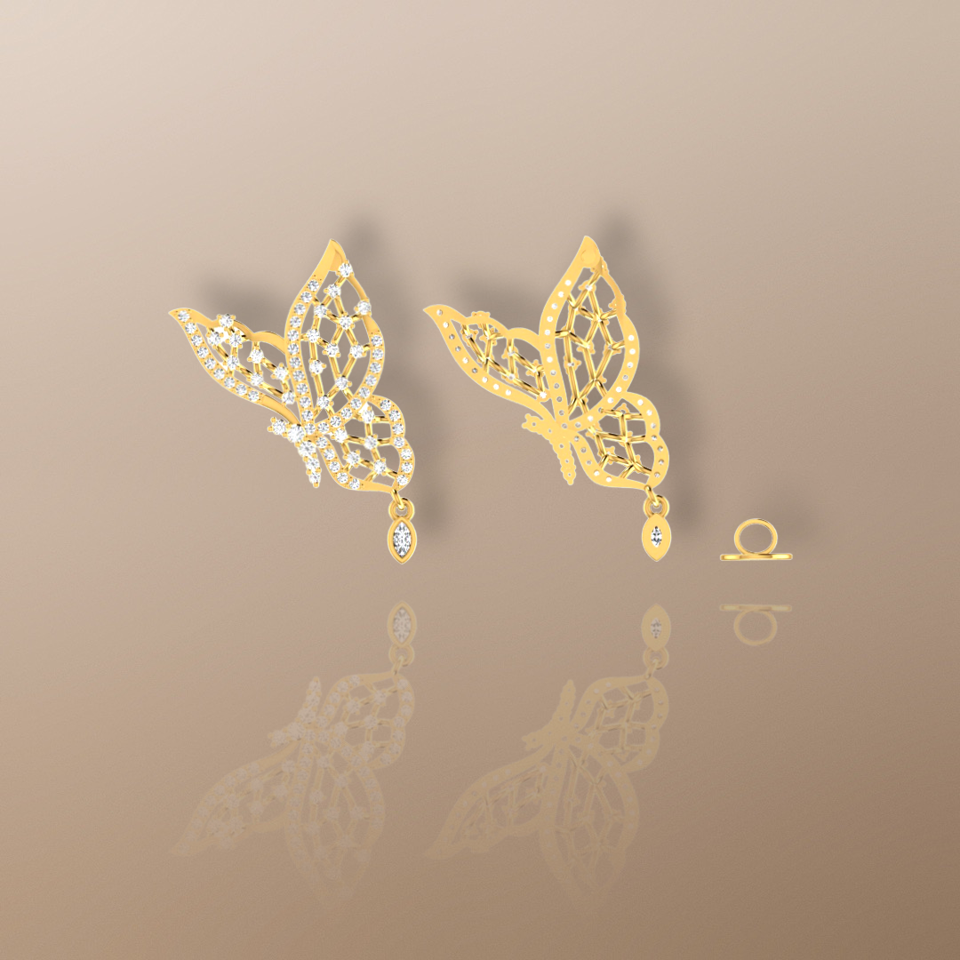 Diamond butterfly earrings in yellow gold