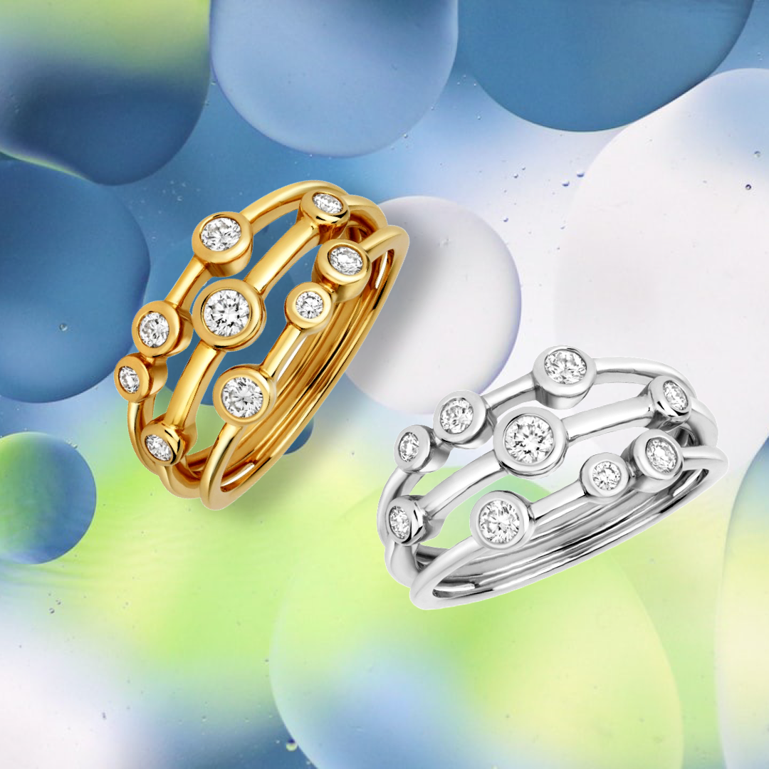 DIAMOND Bubble Ring 3 ROW RUBOVER RING IN 18CT YELLOW GOLD