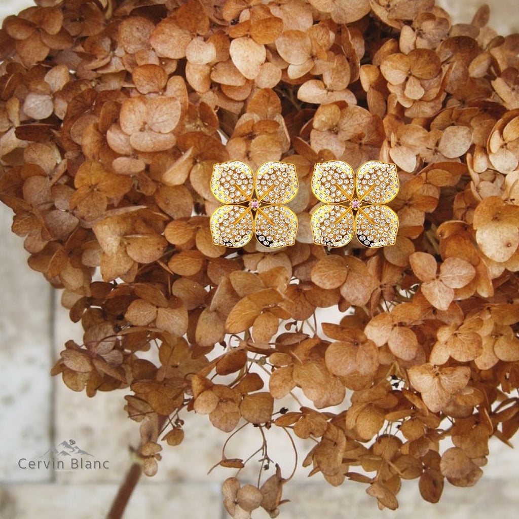 Brilliant cut hydrangea diamond earrings 1.60ct gold