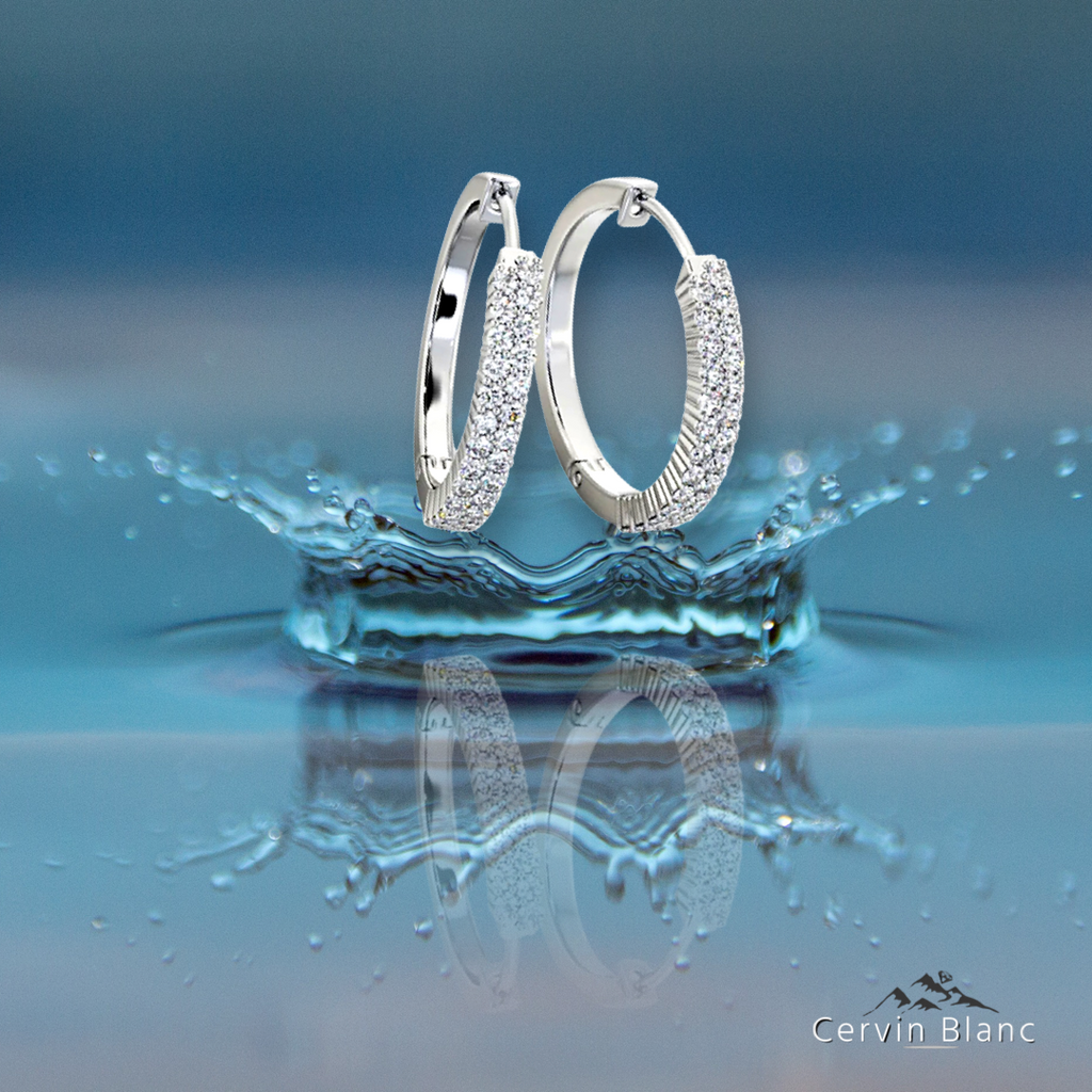 Exquisite white gold diamond hoop earrings