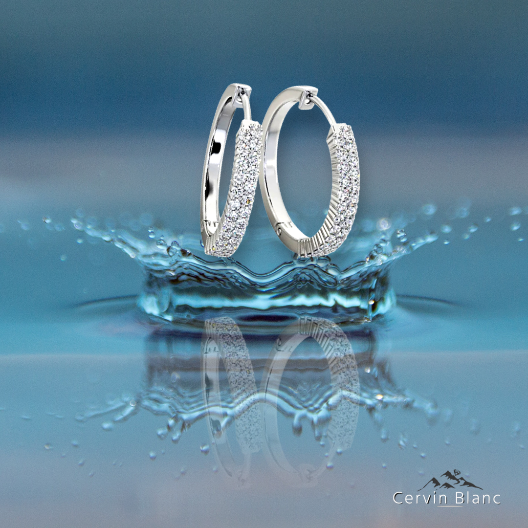 Exquisite white gold diamond hoop earrings