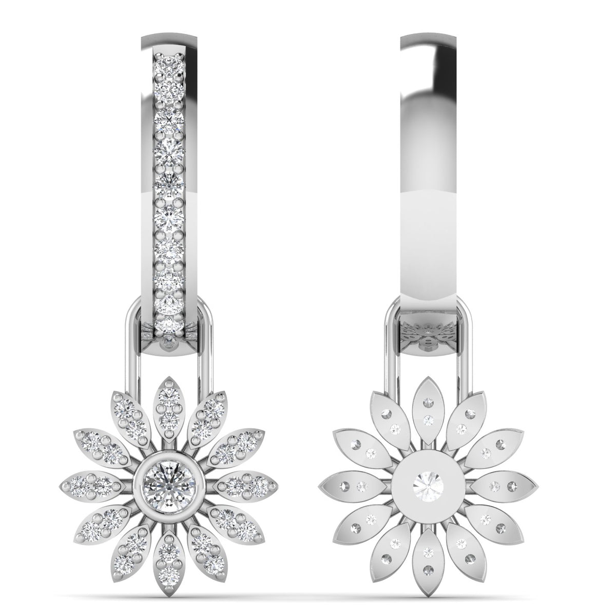 Daisy Diamond Charm Hoop Earrings White Gold