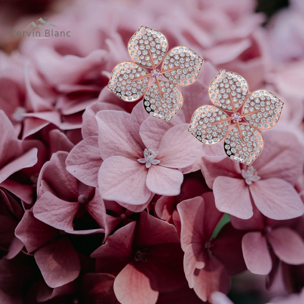 Hydrangea Diamond Earrings Rose Gold 1.60ct