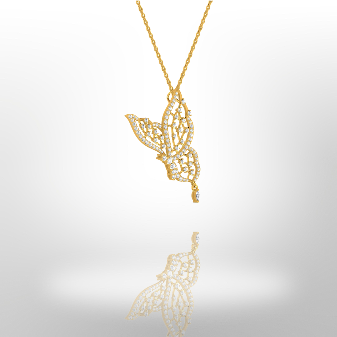 Elegant yellow gold butterfly diamond necklace