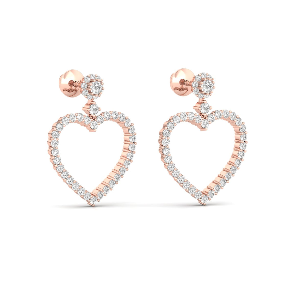 Boucles d'oreilles double cœur en or rose 0,85 ct