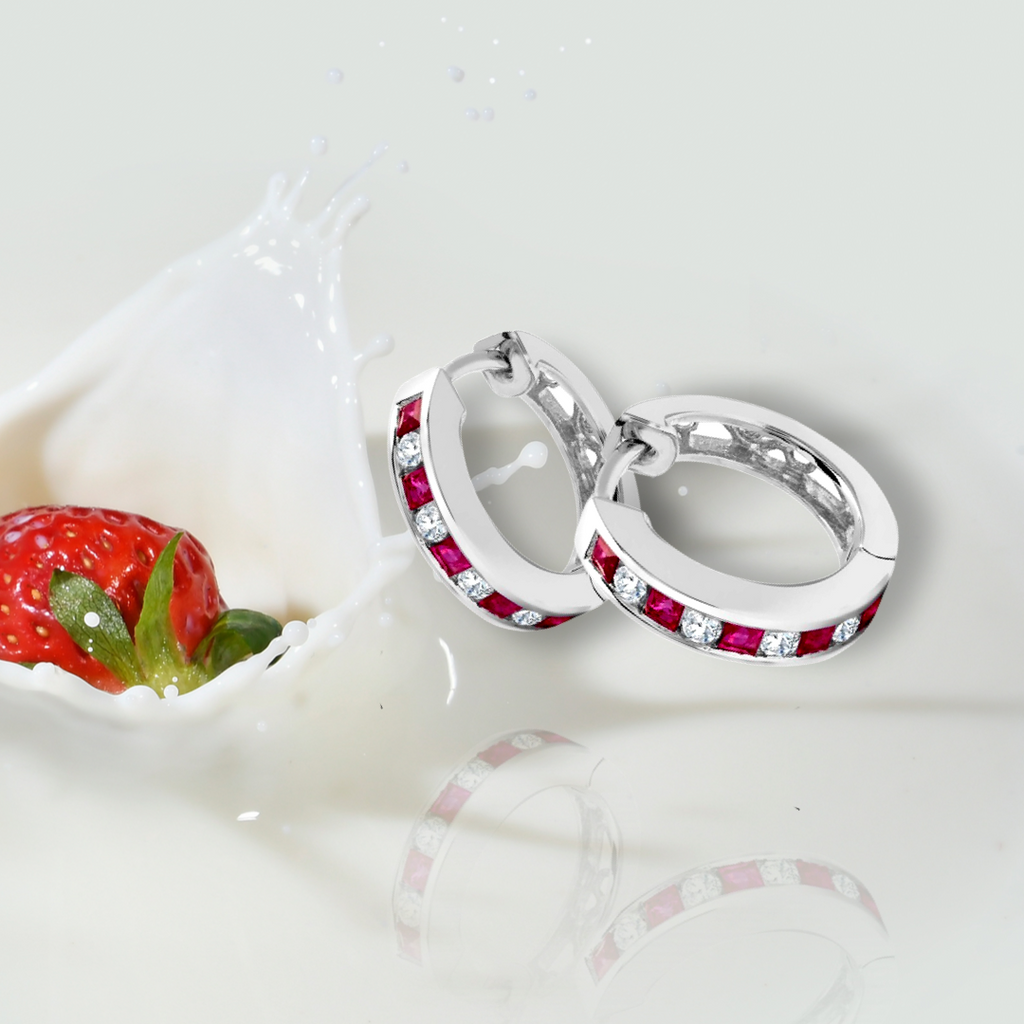 Ruby and Diamond Hoop Earrings White Gold
